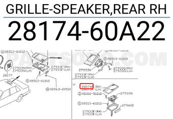 Nissan 2817460A22 GRILLE-SPEAKER,REAR RH