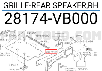 Nissan 28174VB000 GRILLE-REAR SPEAKER,RH
