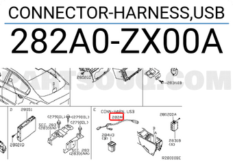 Nissan 282A0ZX00A CONNECTOR-HARNESS,USB