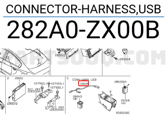 Nissan 282A0ZX00B CONNECTOR-HARNESS,USB