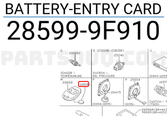 Nissan 285999F910 BATTERY-ENTRY CARD