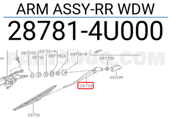 Nissan 287814U000 ARM ASSY-RR WDW