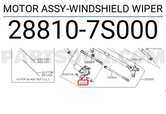 Nissan 288107S000 MOTOR ASSY-WINDSHIELD WIPER