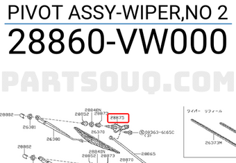 Nissan 28860VW000 PIVOT ASSY-WIPER,NO 2