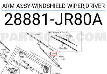 Nissan 28881JR80A ARM ASSY-WINDSHIELD WIPER,DRIVER