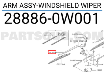 Nissan 288860W001 ARM ASSY-WINDSHIELD WIPER