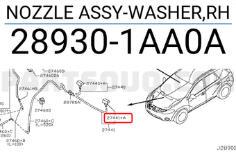 Nissan 289301AA0A NOZZLE ASSY-WASHER,RH