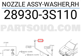 Nissan 289303S110 NOZZLE ASSY-WASHER,RH
