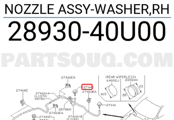 Nissan 2893040U00 NOZZLE ASSY-WASHER,RH