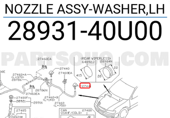 Nissan 2893140U00 NOZZLE ASSY-WASHER,LH