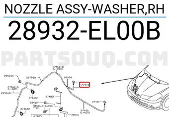 Nissan 28932EL00B NOZZLE ASSY-WASHER,RH