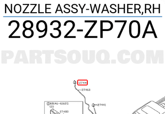 Nissan 28932ZP70A NOZZLE ASSY-WASHER,RH