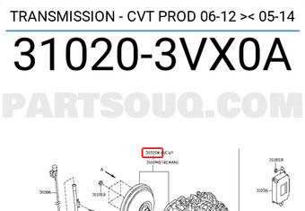 Nissan 310203VX0A TRANSMISSION - CVT PROD 06-12 >< 05-14