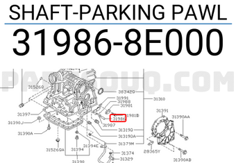 Nissan 319868E000 SHAFT-PARKING PAWL