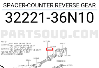 Nissan 3222136N10 SPACER-COUNTER REVERSE GEAR