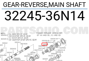 Nissan 3224536N14 GEAR-REVERSE,MAIN SHAFT