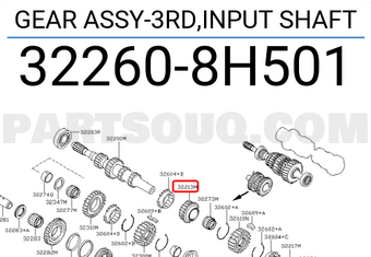 Nissan 322608H501 GEAR ASSY-3RD,INPUT SHAFT