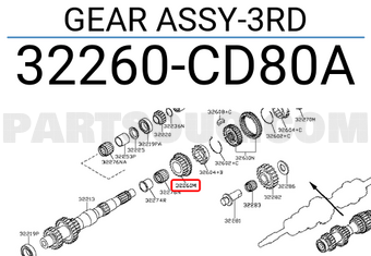 Nissan 32260CD80A GEAR ASSY-3RD