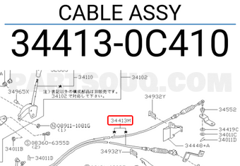 Nissan 344130C410 CABLE ASSY