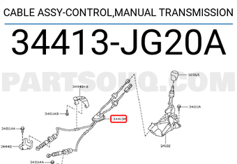 Nissan 34413JG20A CABLE ASSY-CONTROL,MANUAL TRANSMISSION