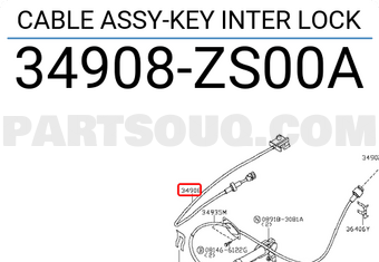 Nissan 34908ZS00A CABLE ASSY-KEY INTER LOCK