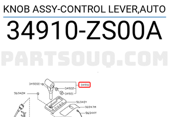 Nissan 34910ZS00A KNOB ASSY-CONTROL LEVER,AUTO