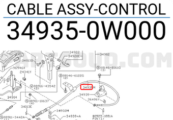 Nissan 349350W000 CABLE ASSY-CONTROL