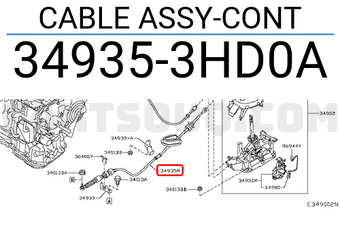Nissan 349353HD0A CABLE ASSY-CONT