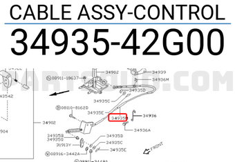 Nissan 3493542G00 CABLE ASSY-CONTROL