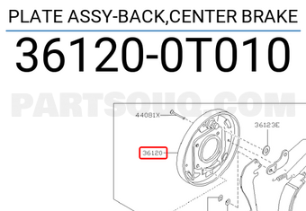 Nissan 361200T010 PLATE ASSY-BACK,CENTER BRAKE