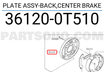 Nissan 361200T510 PLATE ASSY-BACK,CENTER BRAKE