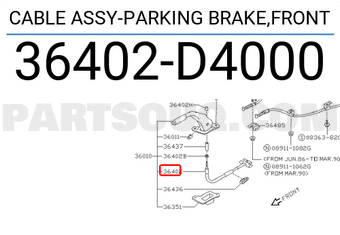 Nissan 36402D4000 CABLE ASSY-PARKING BRAKE,FRONT