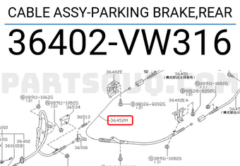 Nissan 36402VW316 CABLE ASSY-PARKING BRAKE,REAR