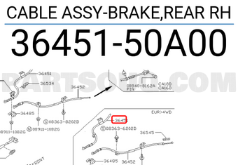 Nissan 3645150A00 CABLE ASSY-BRAKE,REAR RH