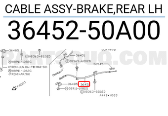 Nissan 3645250A00 CABLE ASSY-BRAKE,REAR LH