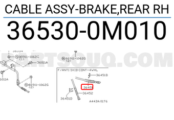 Nissan 365300M010 CABLE ASSY-BRAKE,REAR RH