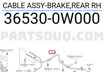Nissan 365300W000 CABLE ASSY-BRAKE,REAR RH