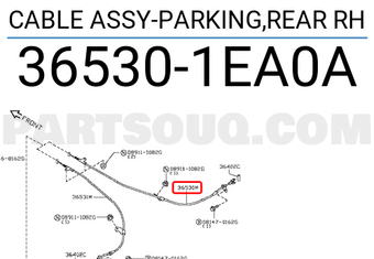 Nissan 365301EA0A CABLE ASSY-PARKING,REAR RH