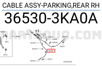 Nissan 365303KA0A CABLE ASSY-PARKING,REAR RH