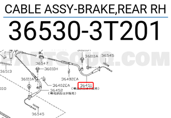 Nissan 365303T201 CABLE ASSY-BRAKE,REAR RH
