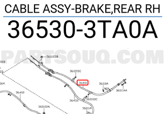 Nissan 365303TA0A CABLE ASSY-BRAKE,REAR RH