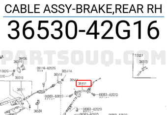 Nissan 3653042G16 CABLE ASSY-BRAKE,REAR RH