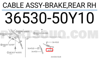 Nissan 3653050Y10 CABLE ASSY-BRAKE,REAR RH