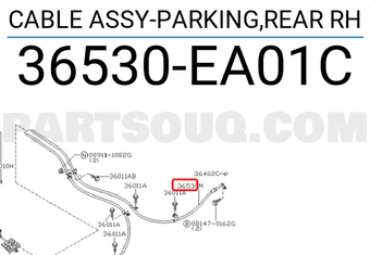 Nissan 36530EA01C CABLE ASSY-PARKING,REAR RH