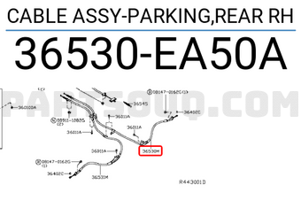Nissan 36530EA50A CABLE ASSY-PARKING,REAR RH