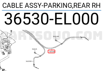 Nissan 36530EL000 CABLE ASSY-PARKING,REAR RH