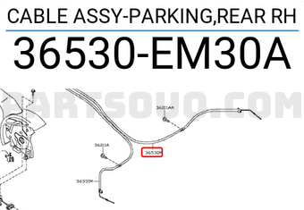 Nissan 36530EM30A CABLE ASSY-PARKING,REAR RH