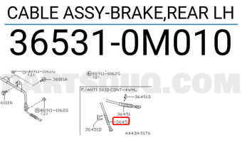 Nissan 365310M010 CABLE ASSY-BRAKE,REAR LH