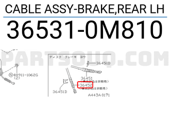 Nissan 365310M810 CABLE ASSY-BRAKE,REAR LH