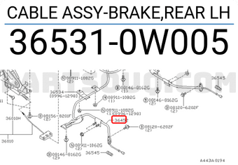 Nissan 365310W005 CABLE ASSY-BRAKE,REAR LH